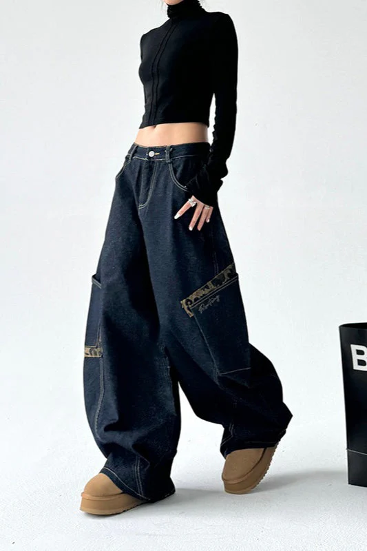 Leopard Spliced Vintage Wide Leg Jeans - Image 14