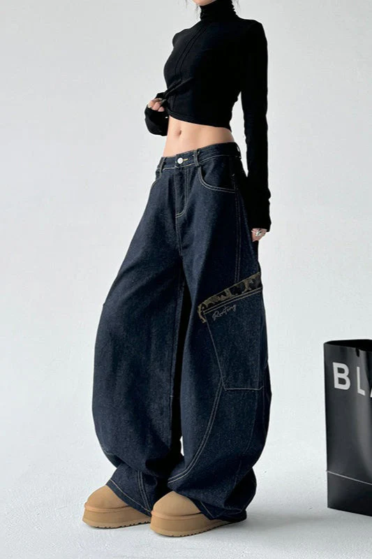Leopard Spliced Vintage Wide Leg Jeans - Image 15