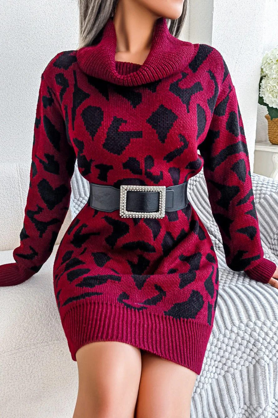 Leopard Turtleneck Sweater Dress - Image 10