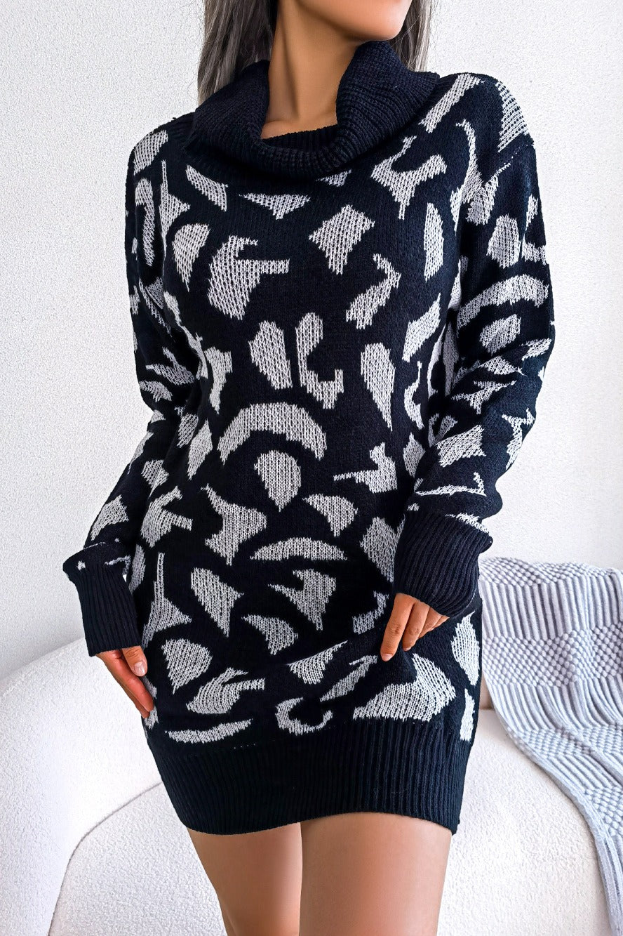 Leopard Turtleneck Sweater Dress - Image 11