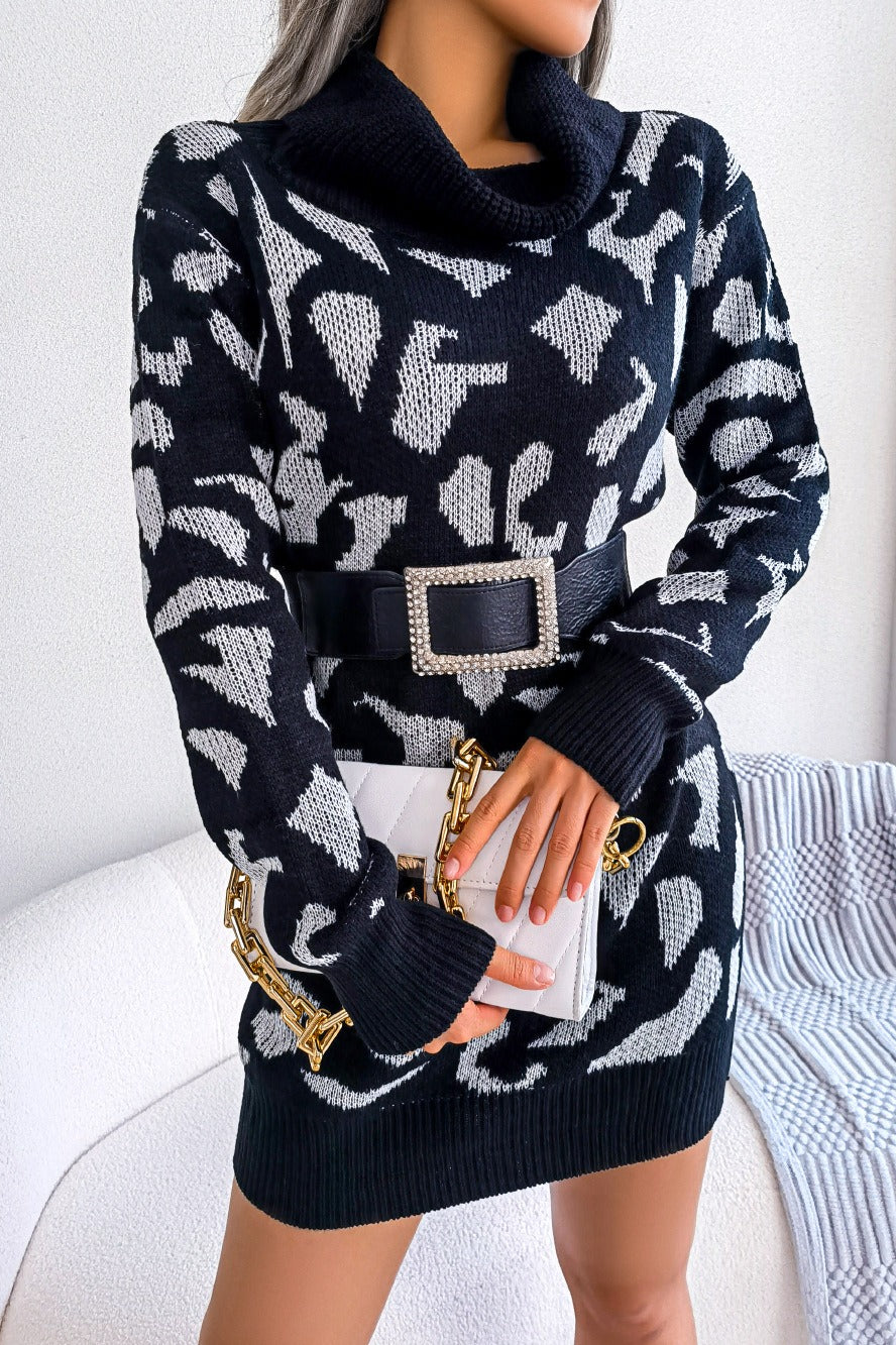 Leopard Turtleneck Sweater Dress - Image 13