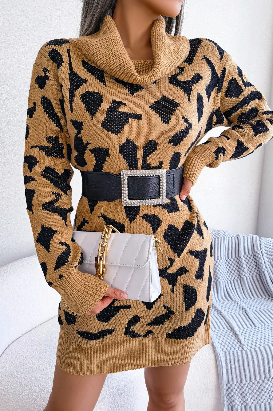 Leopard Turtleneck Sweater Dress - Image 3