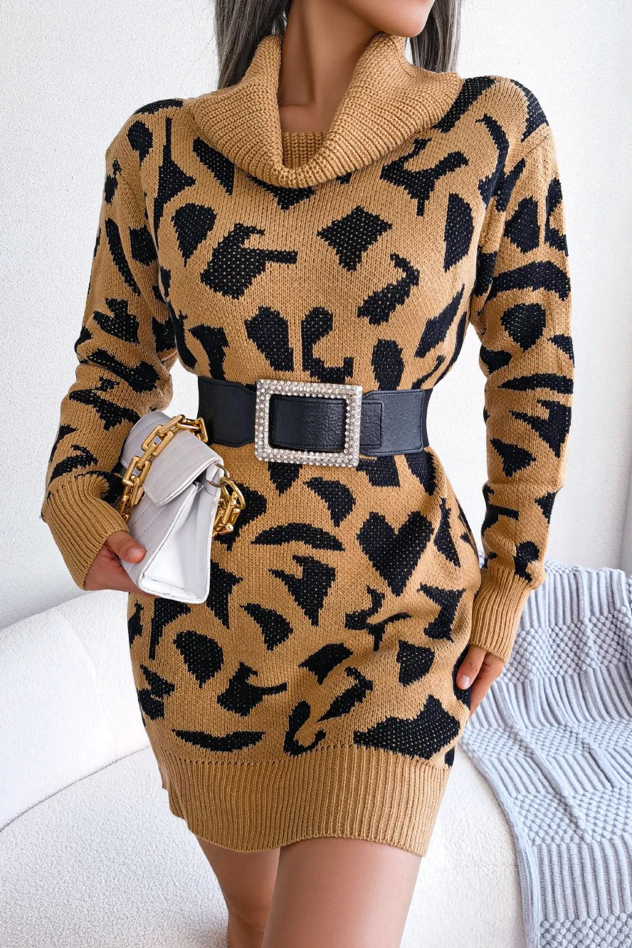 Leopard Turtleneck Sweater Dress - Image 4