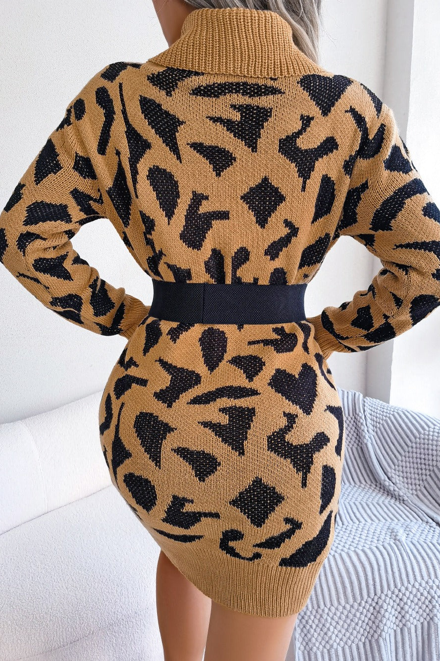 Leopard Turtleneck Sweater Dress - Image 5