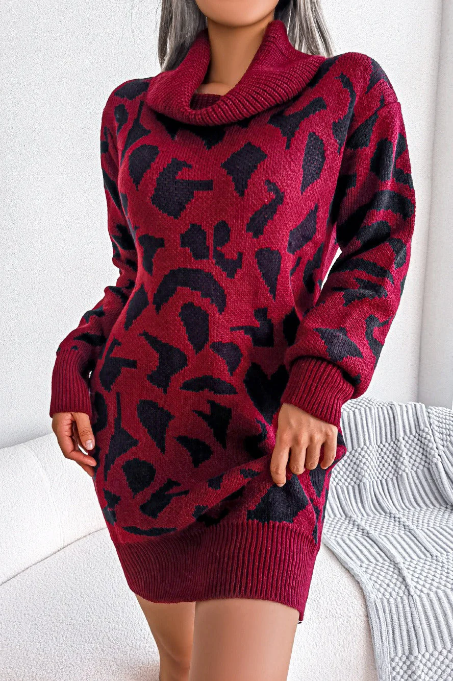 Leopard Turtleneck Sweater Dress - Image 6