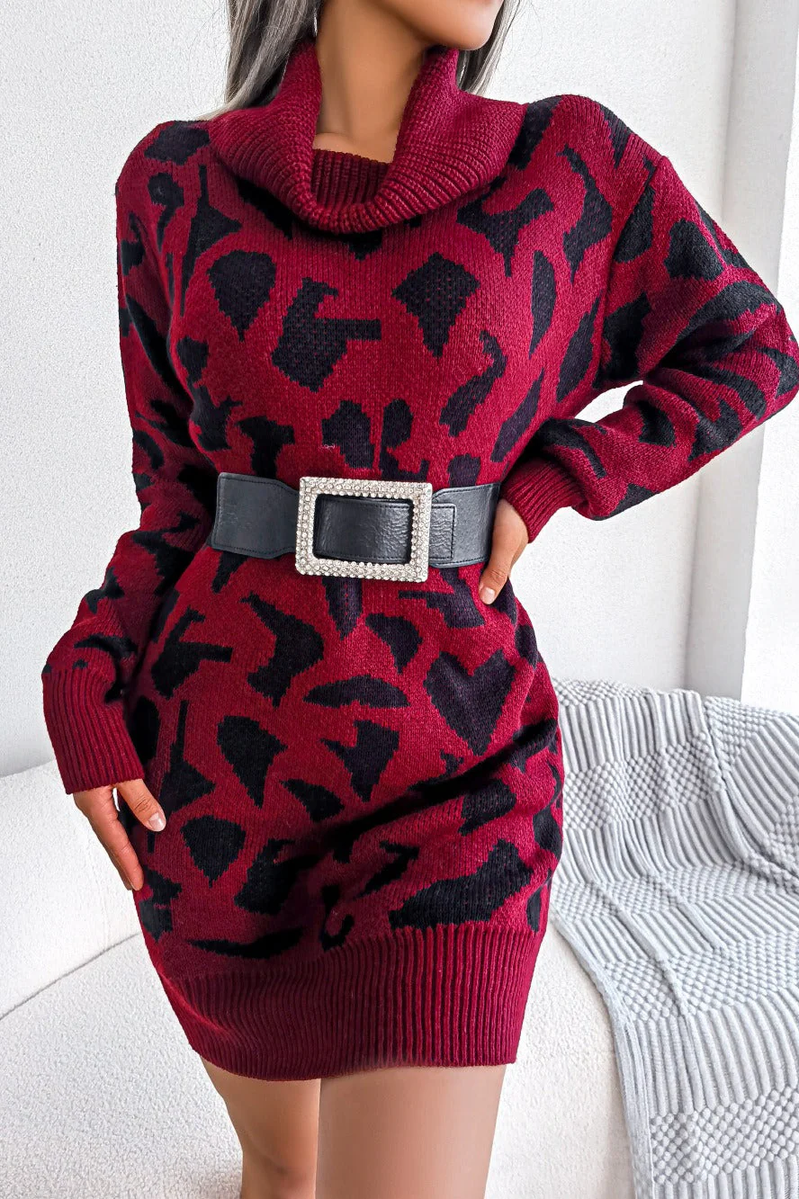 Leopard Turtleneck Sweater Dress - Image 7