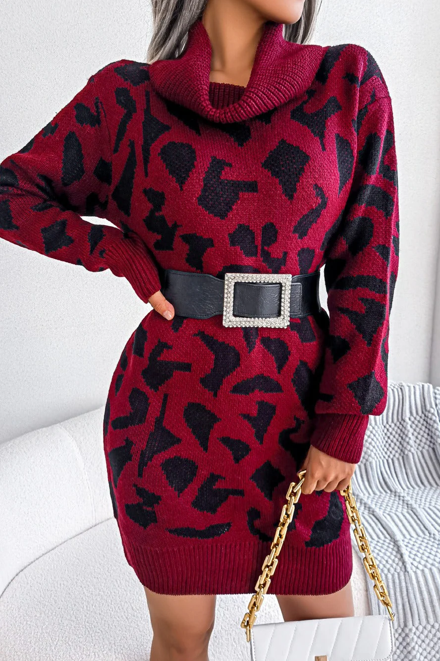 Leopard Turtleneck Sweater Dress - Image 8