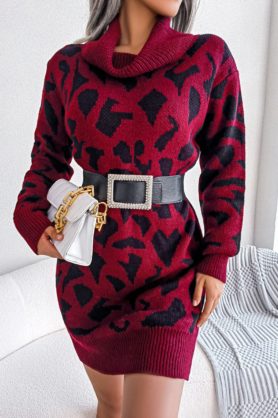 Leopard Turtleneck Sweater Dress - Image 9