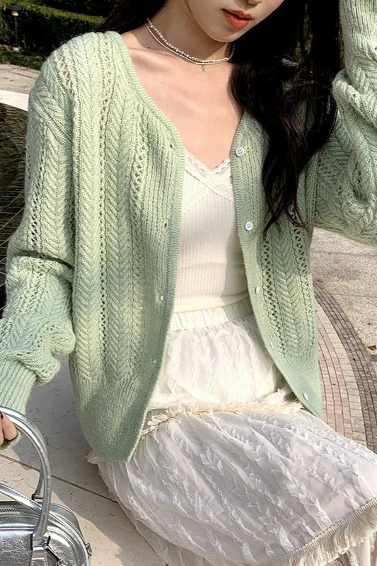 Lightweight Hollow Knit Vest Cardigan - Image 2
