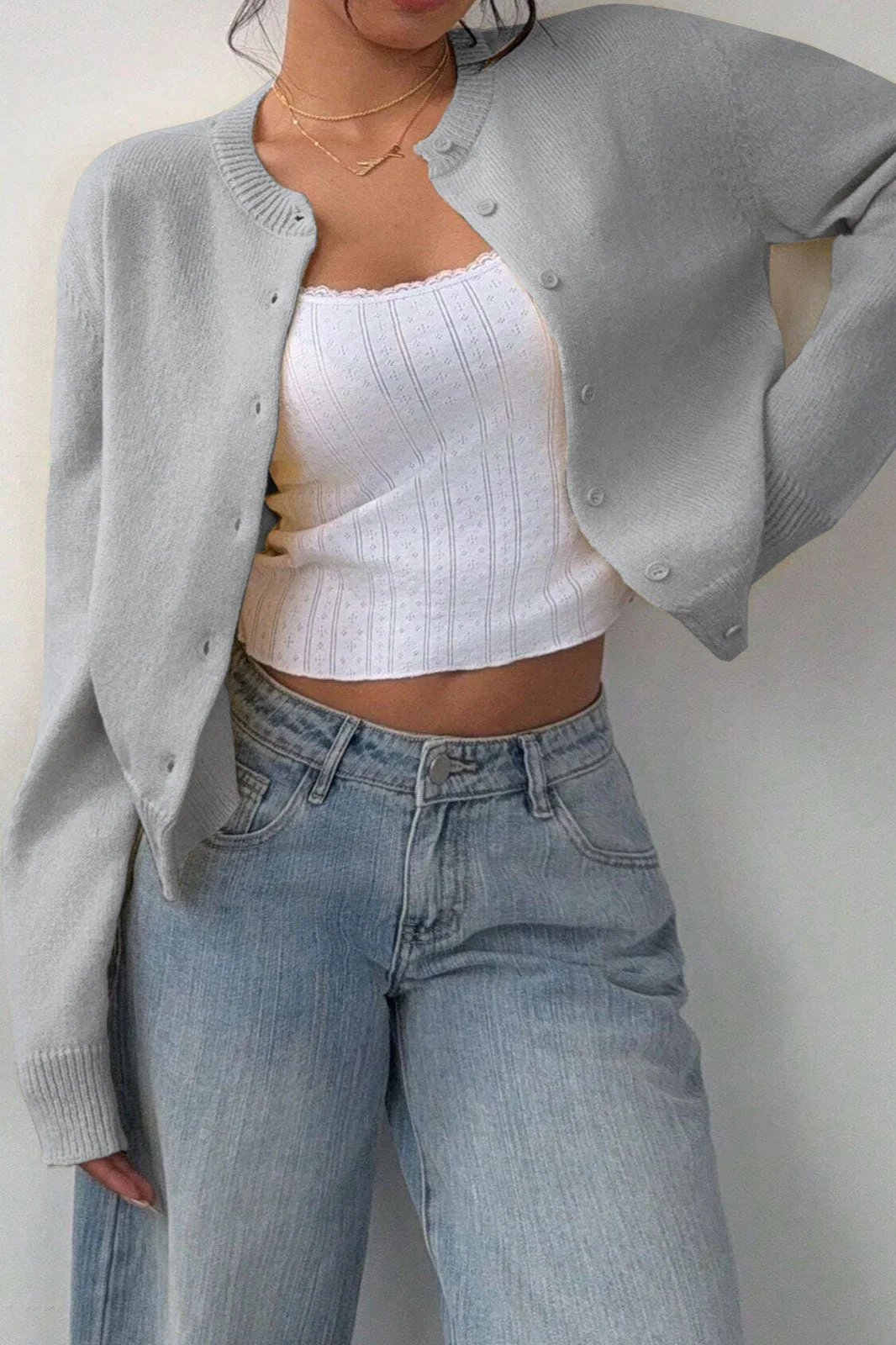 Lightweight Round Neck Button Cardigan - Image 11