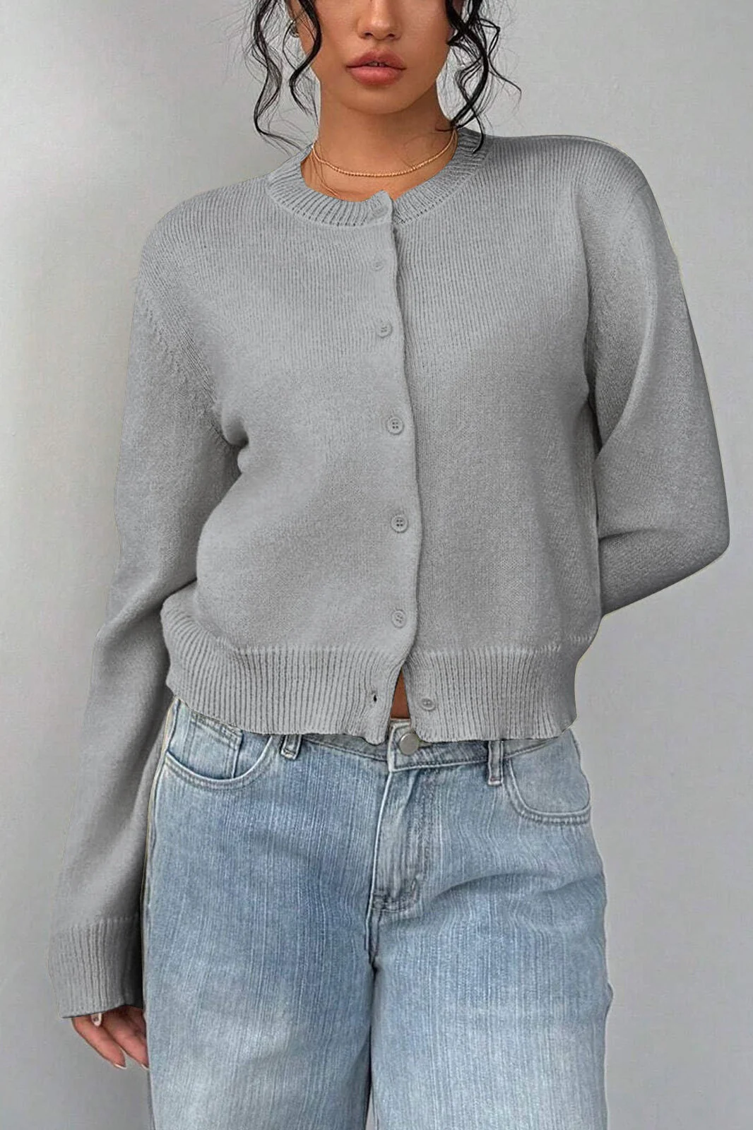Lightweight Round Neck Button Cardigan - Image 13