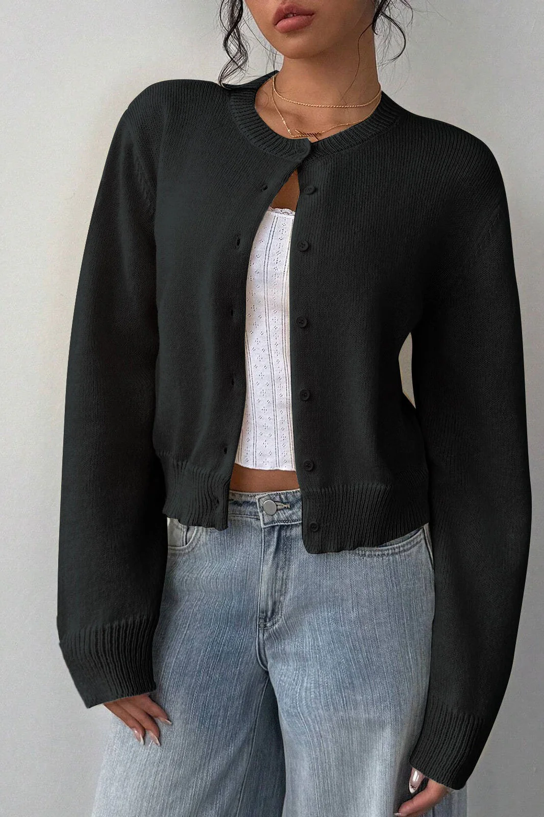 Lightweight Round Neck Button Cardigan - Image 14