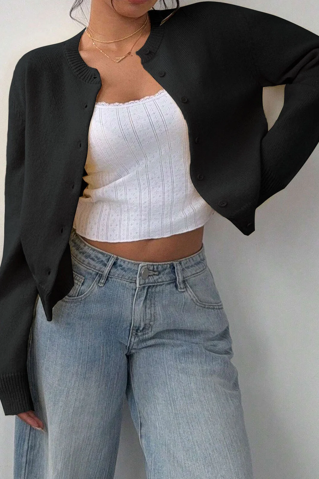 Lightweight Round Neck Button Cardigan - Image 15