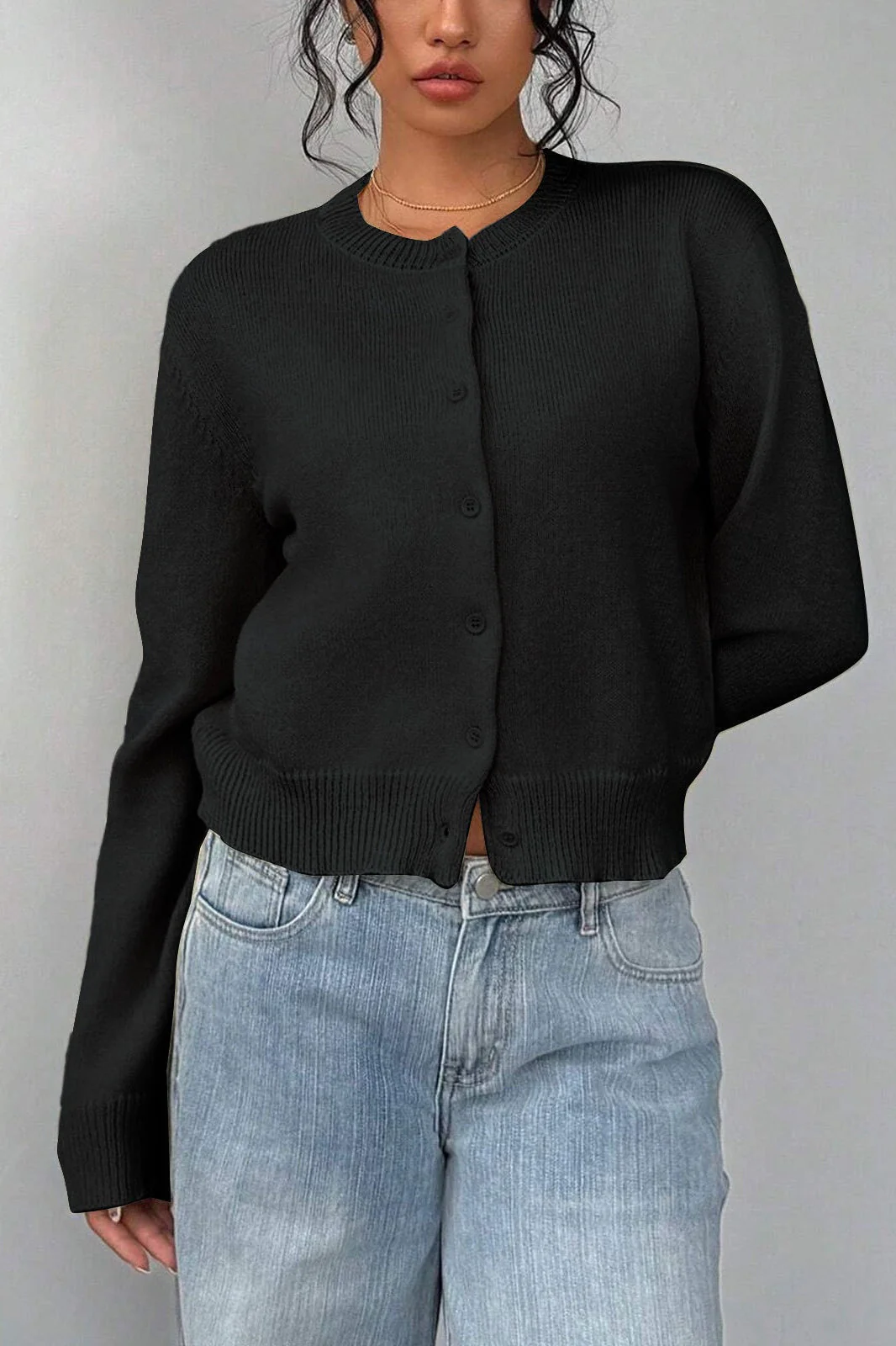 Lightweight Round Neck Button Cardigan - Image 16