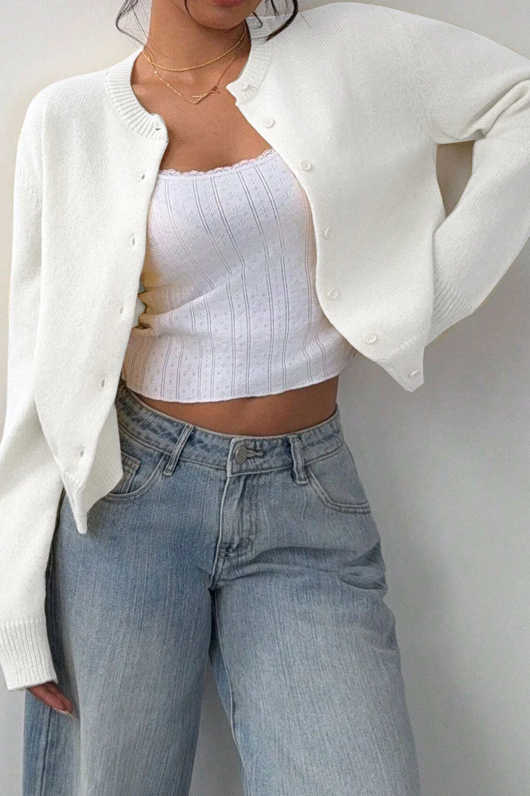 Lightweight Round Neck Button Cardigan - Image 18