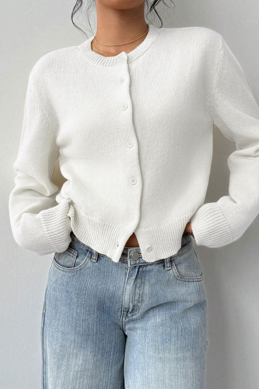 Lightweight Round Neck Button Cardigan - Image 19