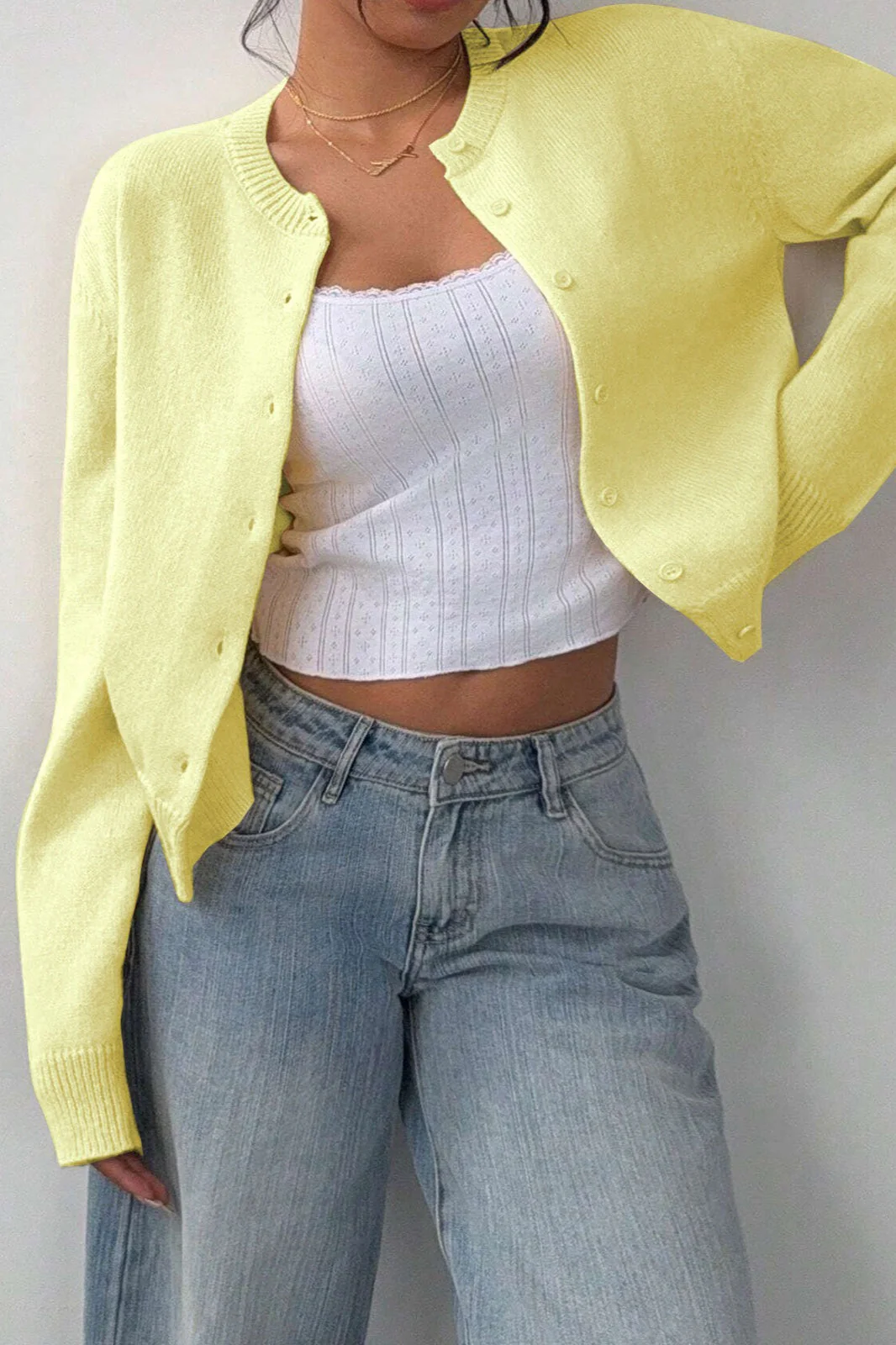 Lightweight Round Neck Button Cardigan - Image 2