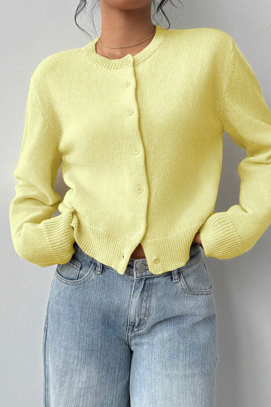 Lightweight Round Neck Button Cardigan - Image 3