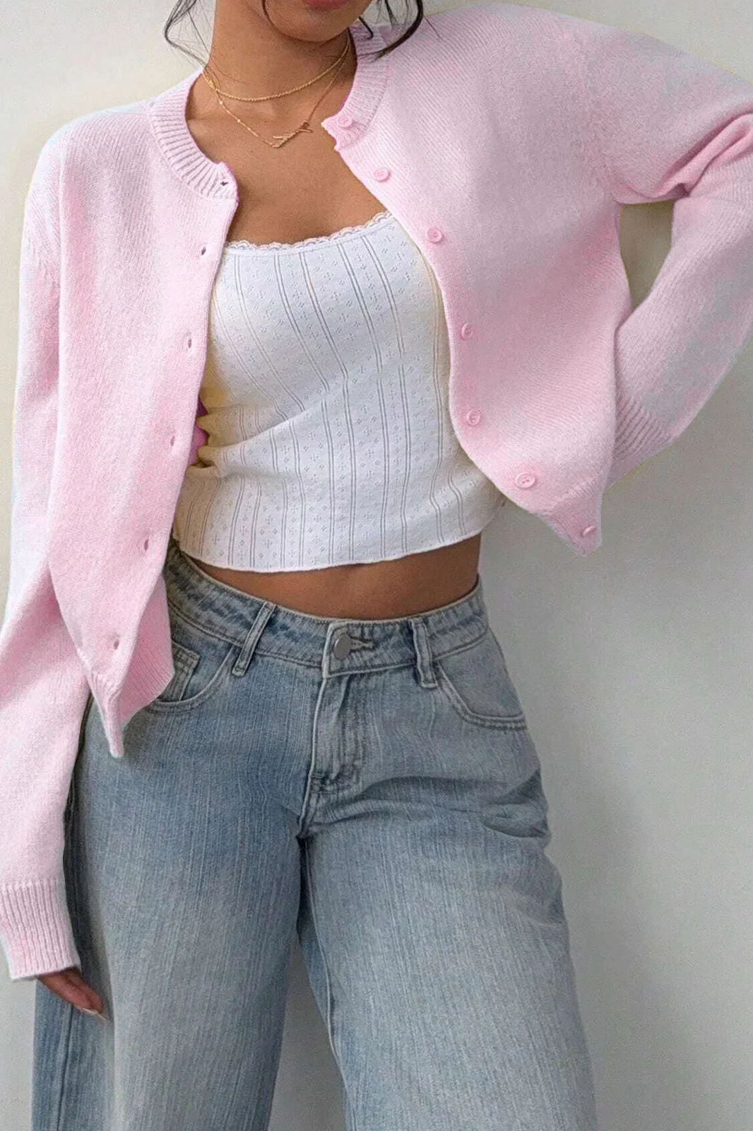Lightweight Round Neck Button Cardigan - Image 6