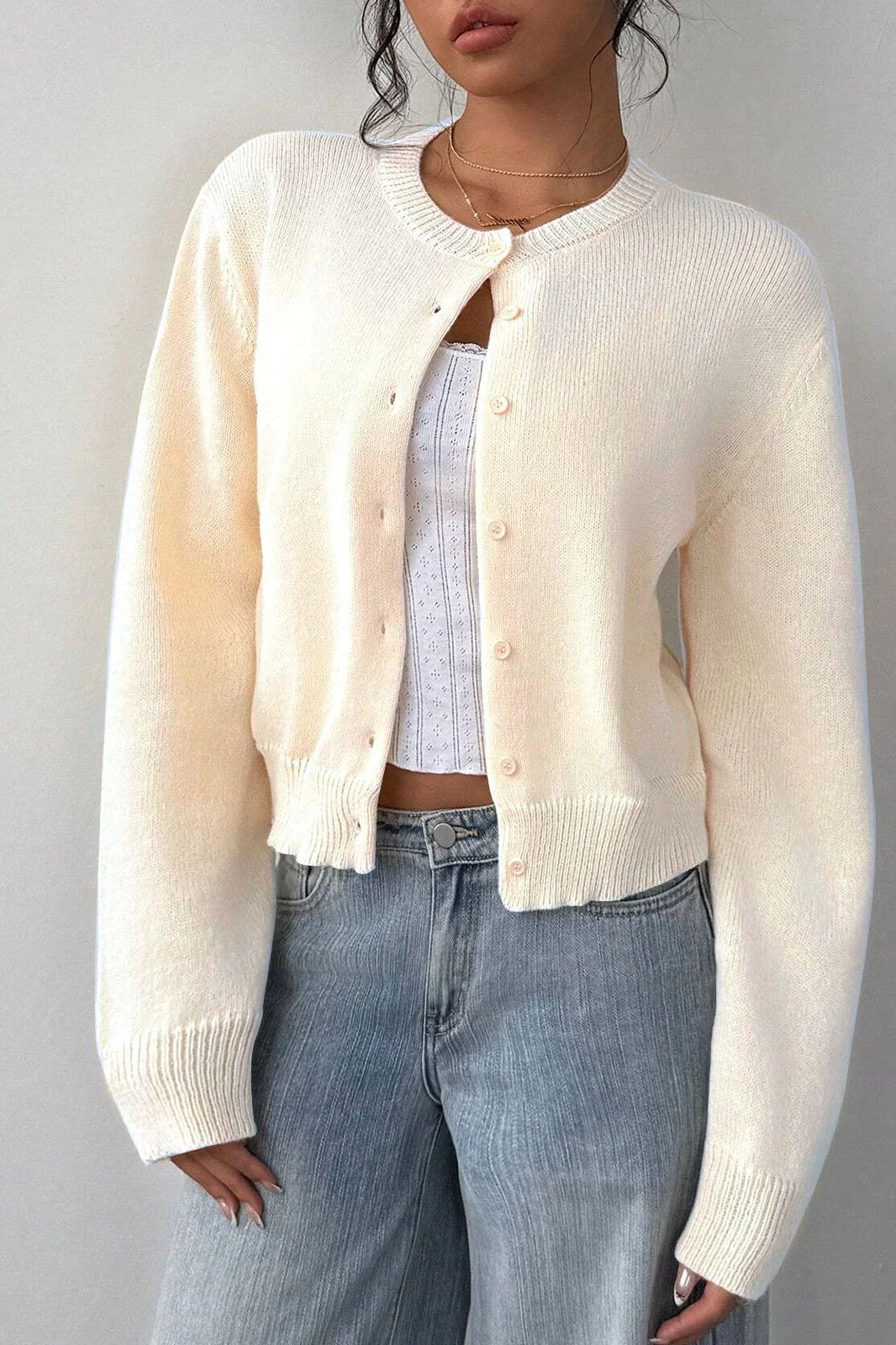 Lightweight Round Neck Button Cardigan - Image 8