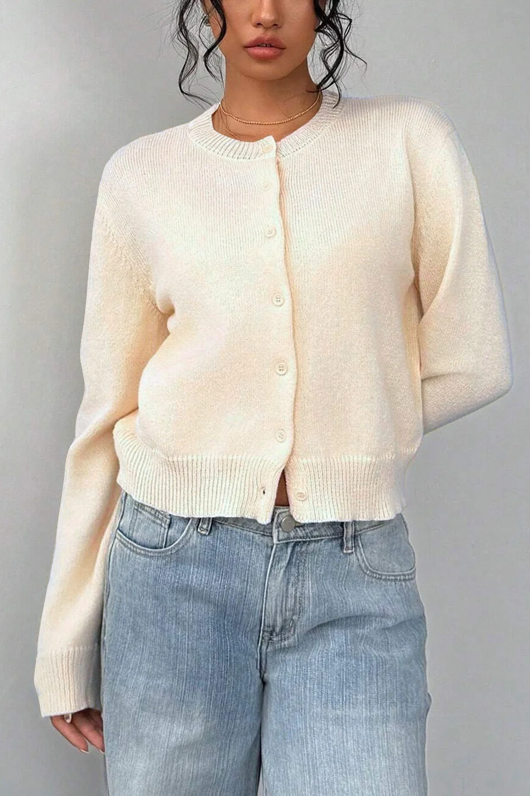 Lightweight Round Neck Button Cardigan - Image 9