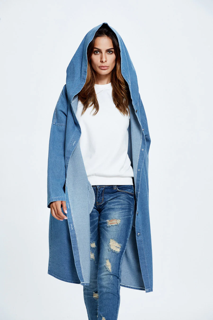 Long Hooded Denim Coat - Image 11