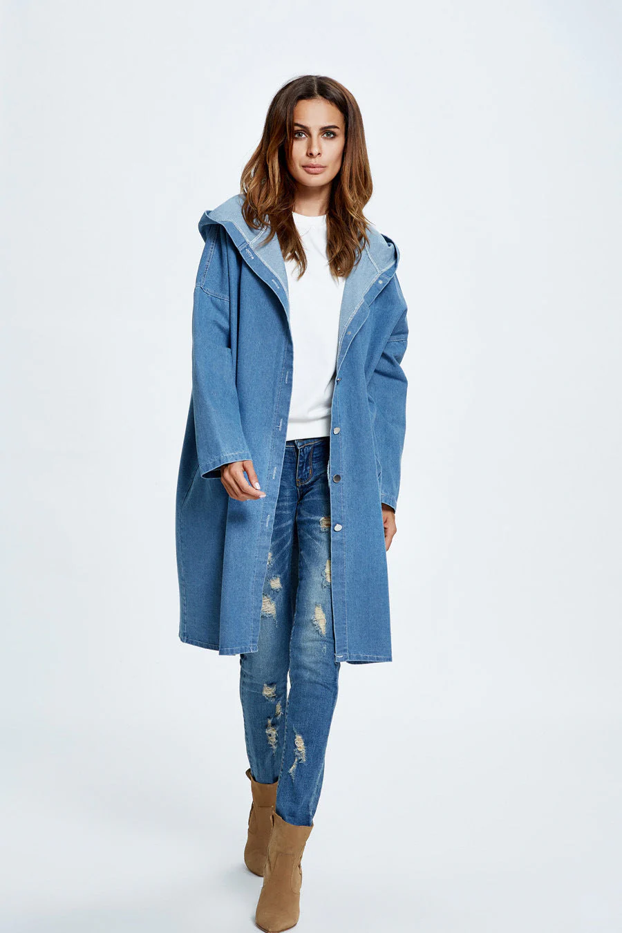 Long Hooded Denim Coat - Image 12