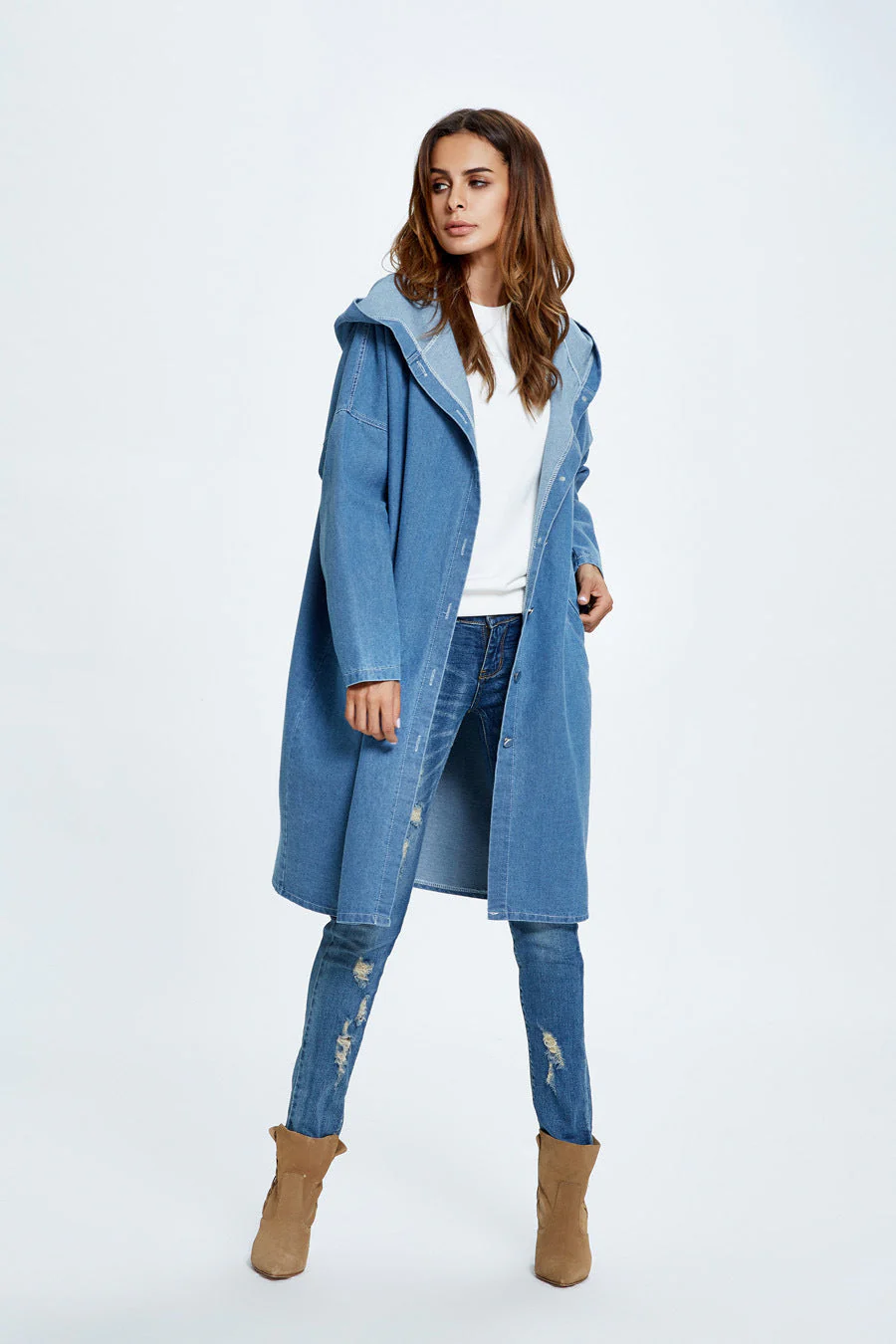 Long Hooded Denim Coat - Image 13