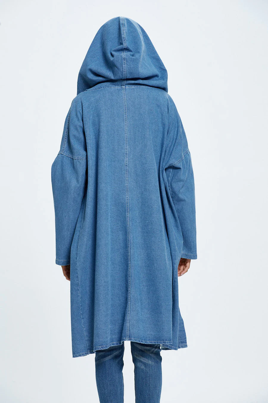 Long Hooded Denim Coat - Image 14