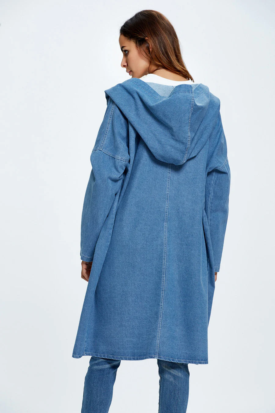 Long Hooded Denim Coat - Image 15