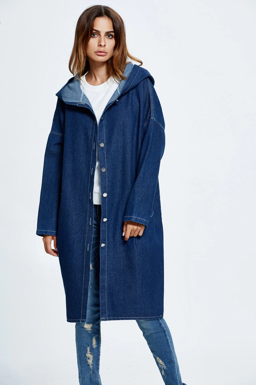 Long Hooded Denim Coat - Image 2