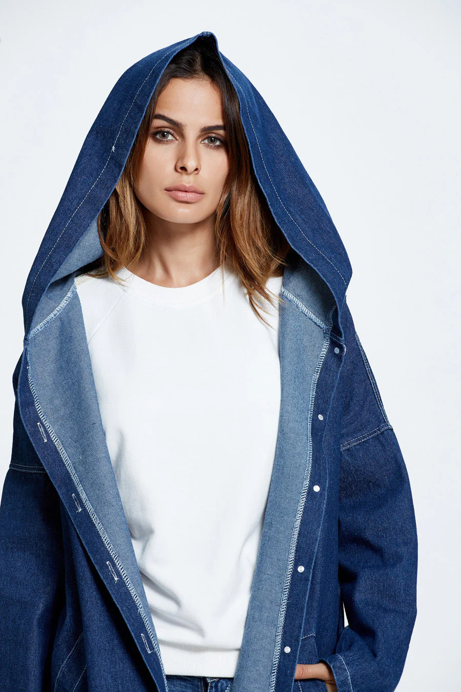 Long Hooded Denim Coat - Image 3