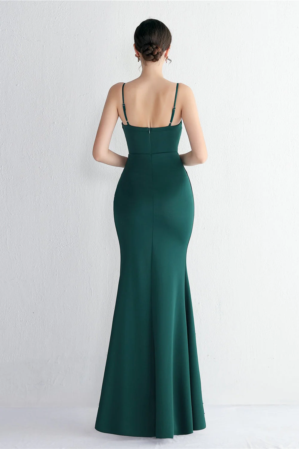 Long Satin Slit Halter Sheath Formal Dress - Image 12