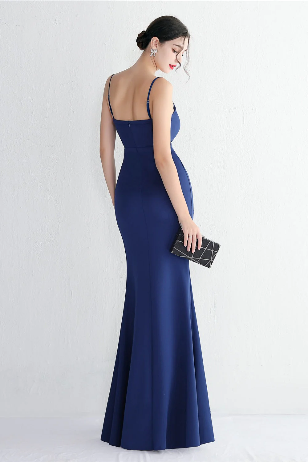 Long Satin Slit Halter Sheath Formal Dress - Image 18