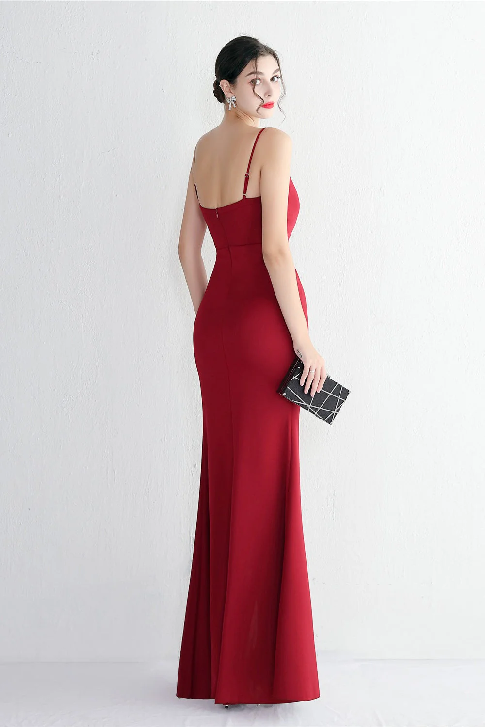 Long Satin Slit Halter Sheath Formal Dress - Image 24