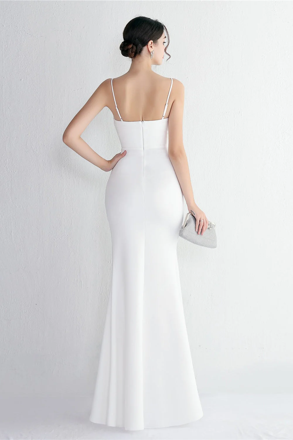 Long Satin Slit Halter Sheath Formal Dress - Image 6