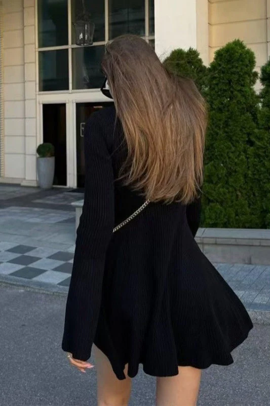 Long Sleeve A-Line Sweater Dress - Image 4