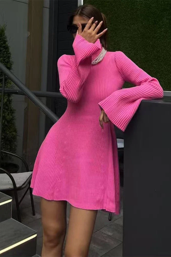 Long Sleeve A-Line Sweater Dress - Image 5