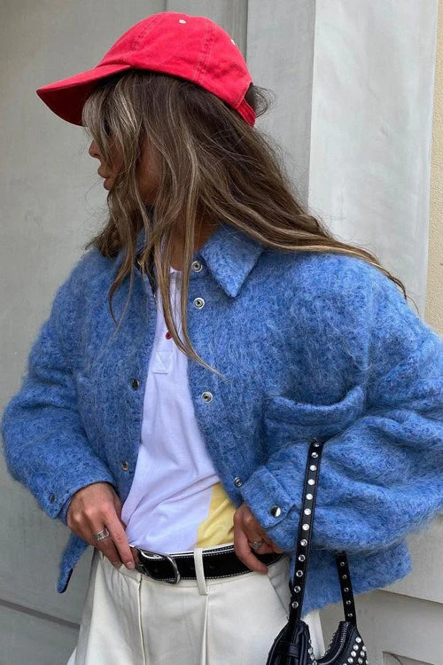 Long Sleeve Blue Wool Jacket - Image 2