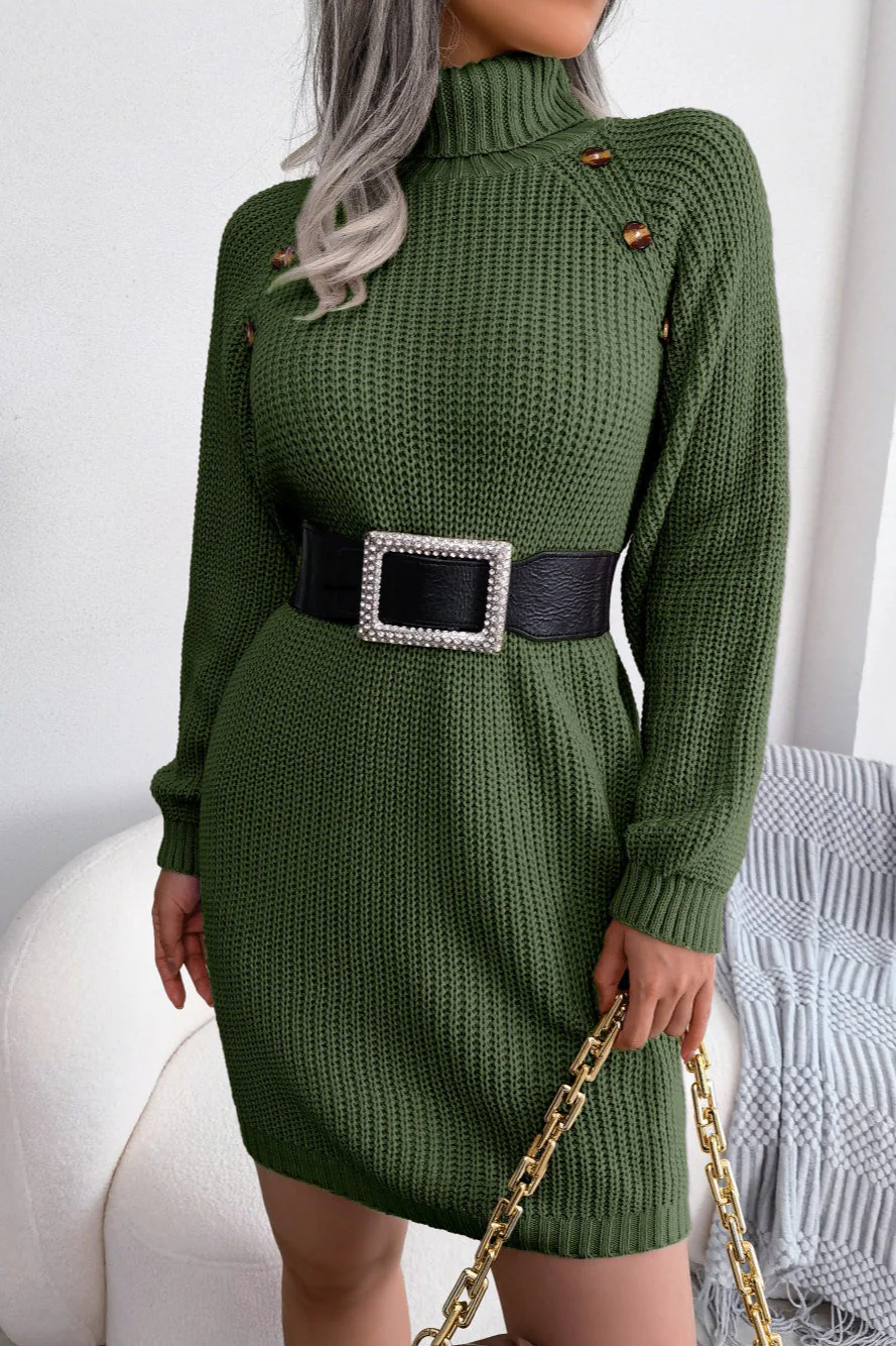 Long Sleeve Button Knit Sweater Dress - Image 11
