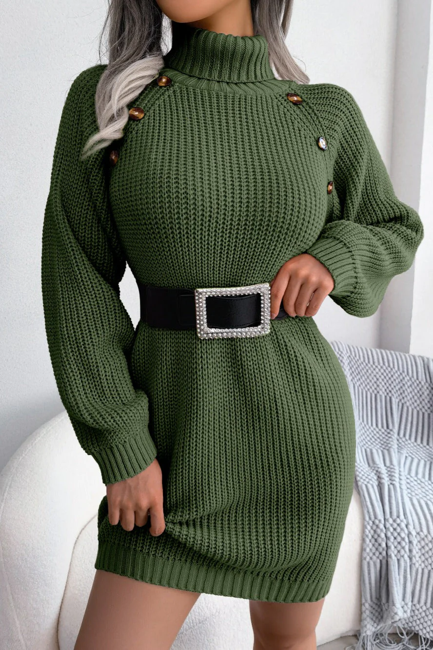 Long Sleeve Button Knit Sweater Dress - Image 12