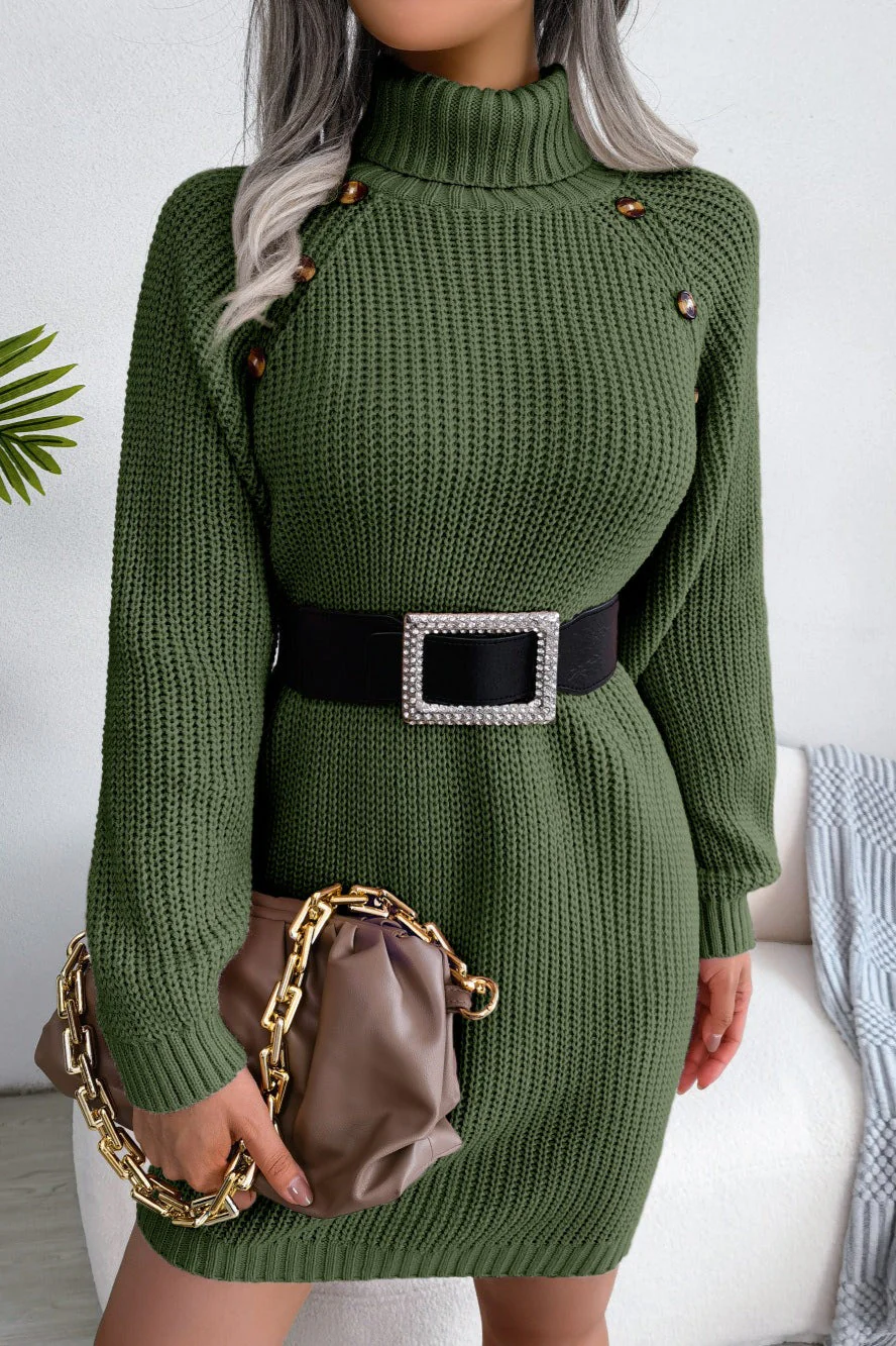 Long Sleeve Button Knit Sweater Dress - Image 13