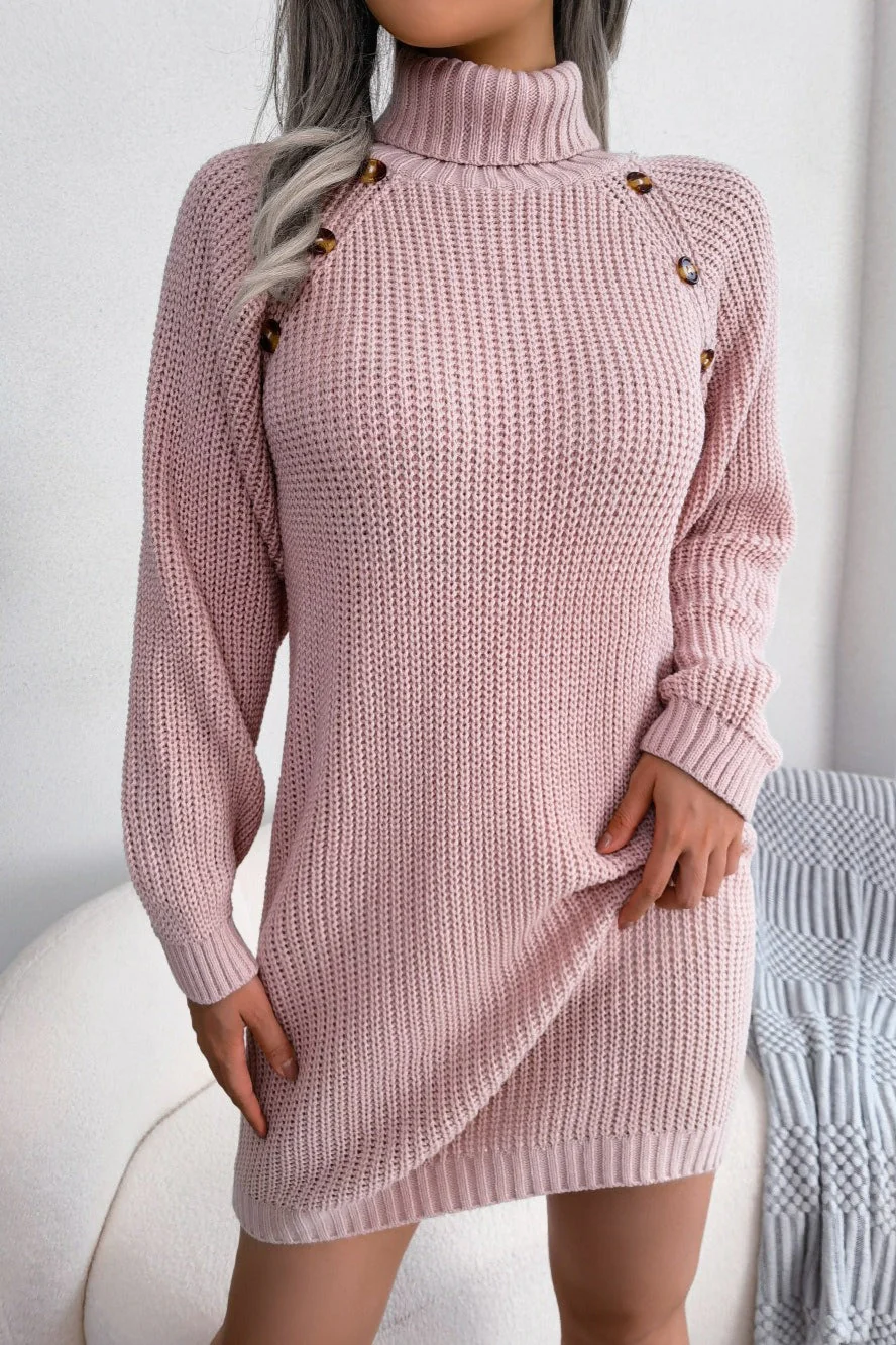 Long Sleeve Button Knit Sweater Dress - Image 3