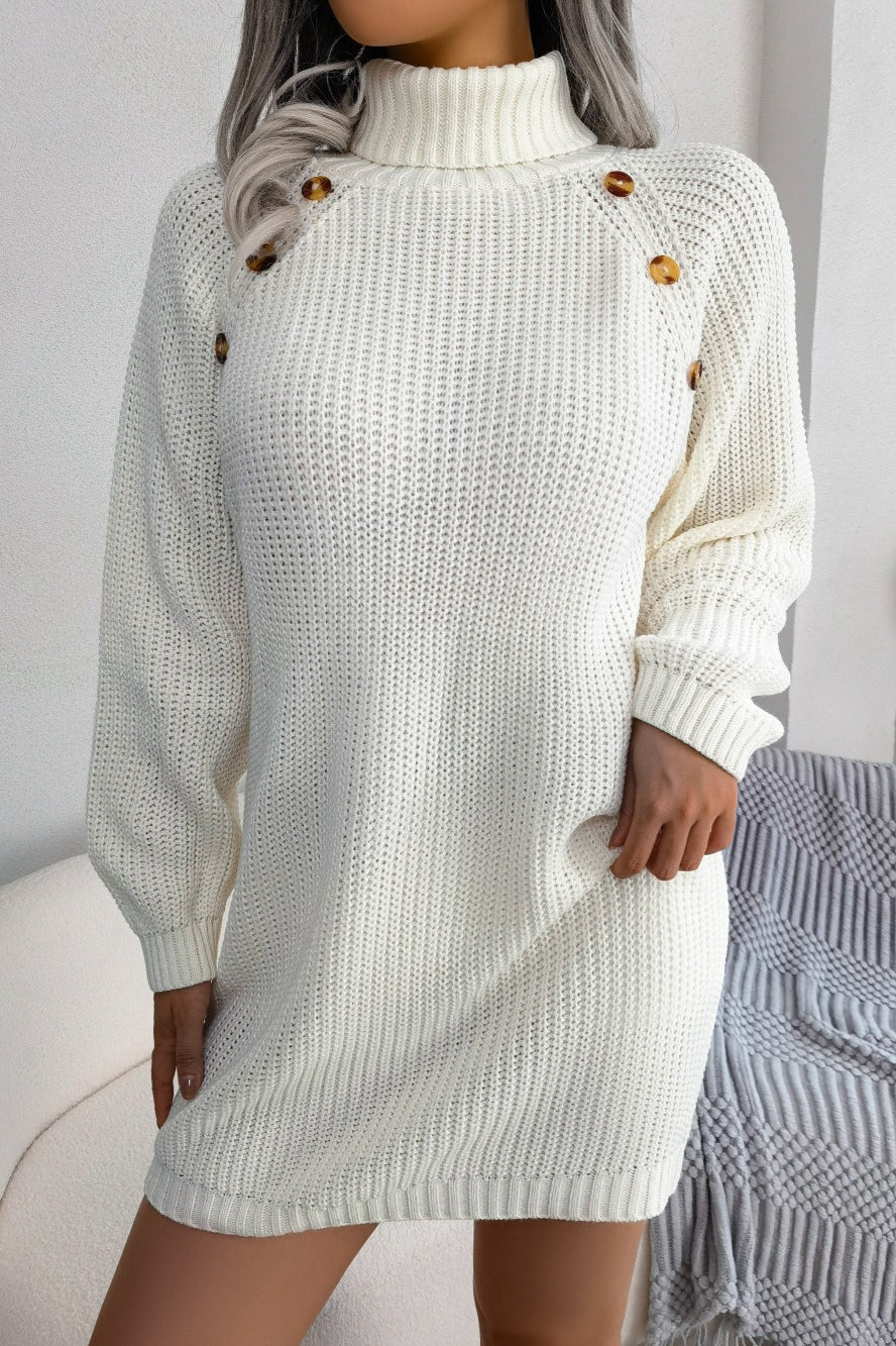 Long Sleeve Button Knit Sweater Dress - Image 6