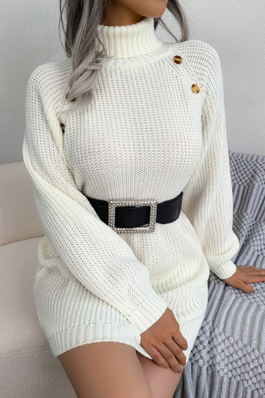 Long Sleeve Button Knit Sweater Dress - Image 7