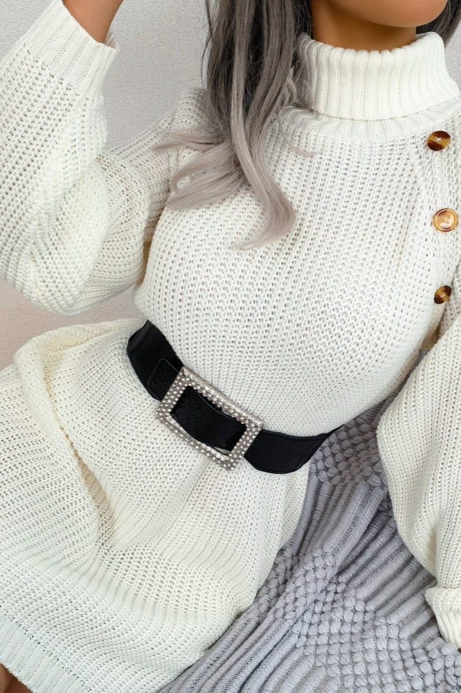 Long Sleeve Button Knit Sweater Dress - Image 8