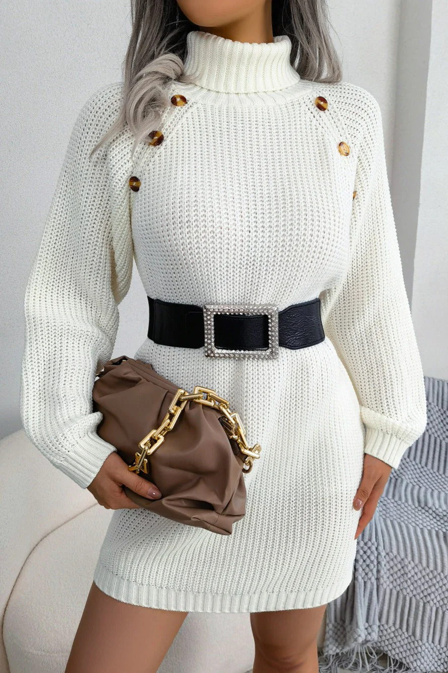 Long Sleeve Button Knit Sweater Dress - Image 9