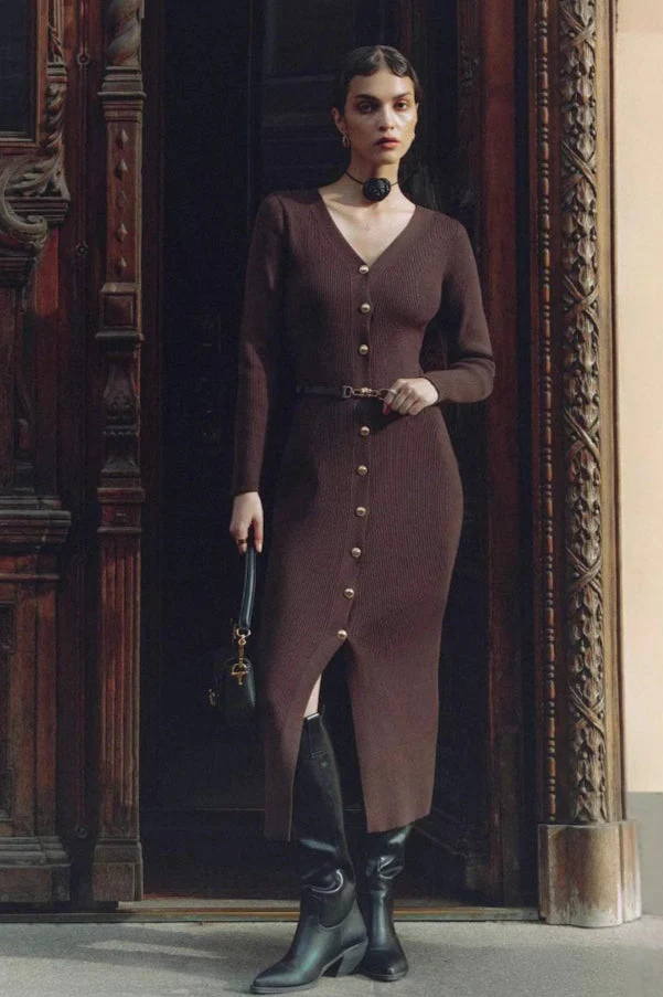Long Sleeve Button Sweater Dress - Image 10