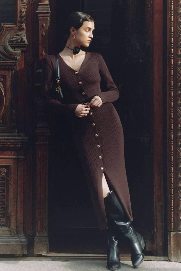 Long Sleeve Button Sweater Dress - Image 11