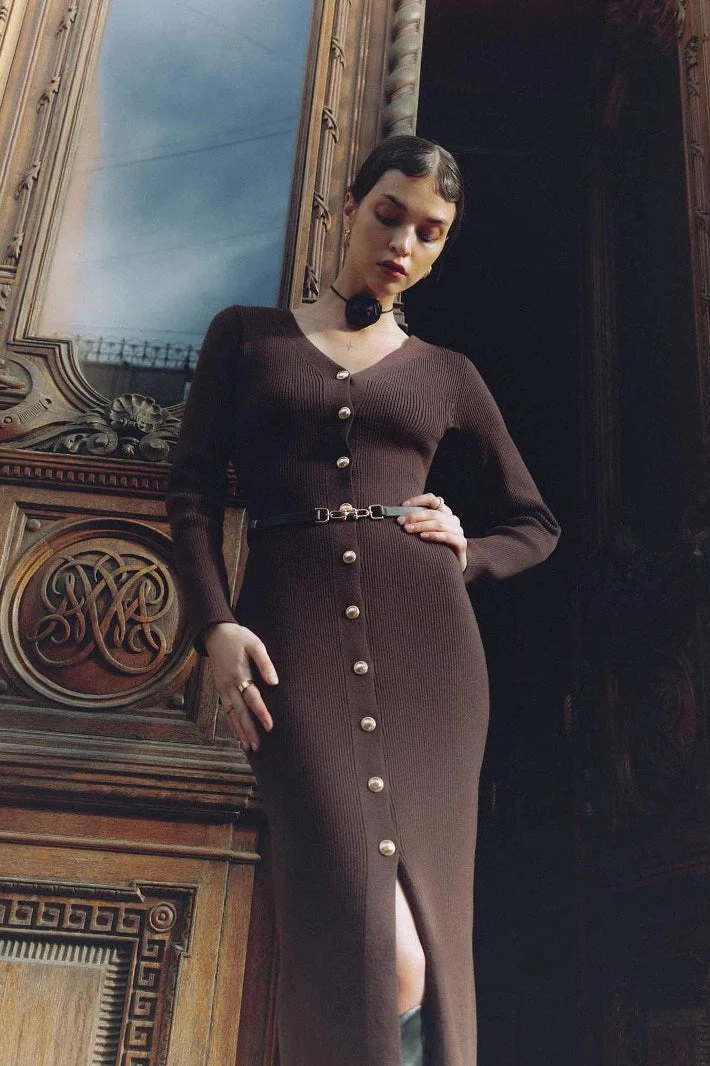 Long Sleeve Button Sweater Dress - Image 12